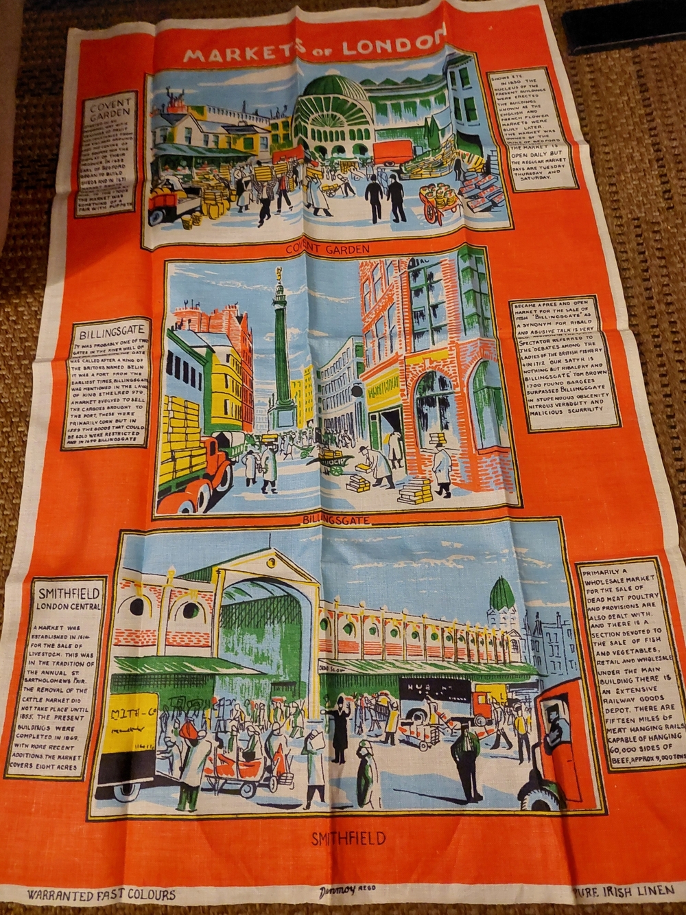 Vintage Markets of London Tea Towel - Orange